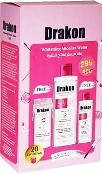 Drakon® whitening Micellar water 500 ML + gift 100 ML +20 cotton makeup pads
