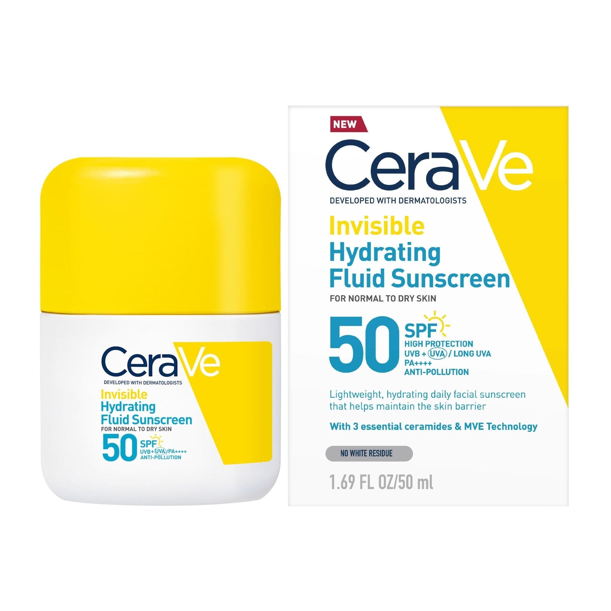 Cerave Invisible Hydrating Fluid SPF 50+ Sunscreen For Normal to Dry Skin - 50ml
