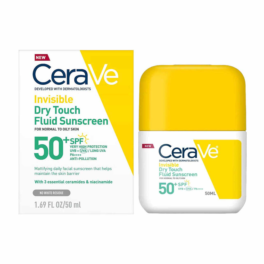 Cerave Invisible Dry Touch Fluid SPF 50+ Sunscreen For Normal to Oily Skin - 50ml