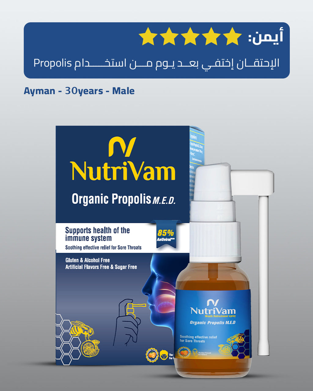 Nutrivam Organic Propolis sore throat relief With Orange Flavour Spray 20 Ml