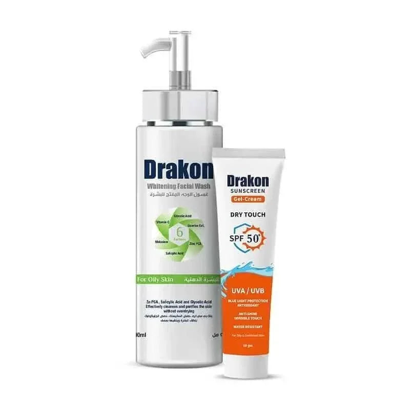 Drakon® Whitening Facial Cleanser For Oily &amp; Combined Skin &amp; Sunscreen Gel Dry Touch SPF 50+