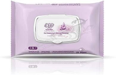Eva Facial Wipes For Cleansing & Makeup Removal For Normal / Dry Skin ( 25 Wipes)