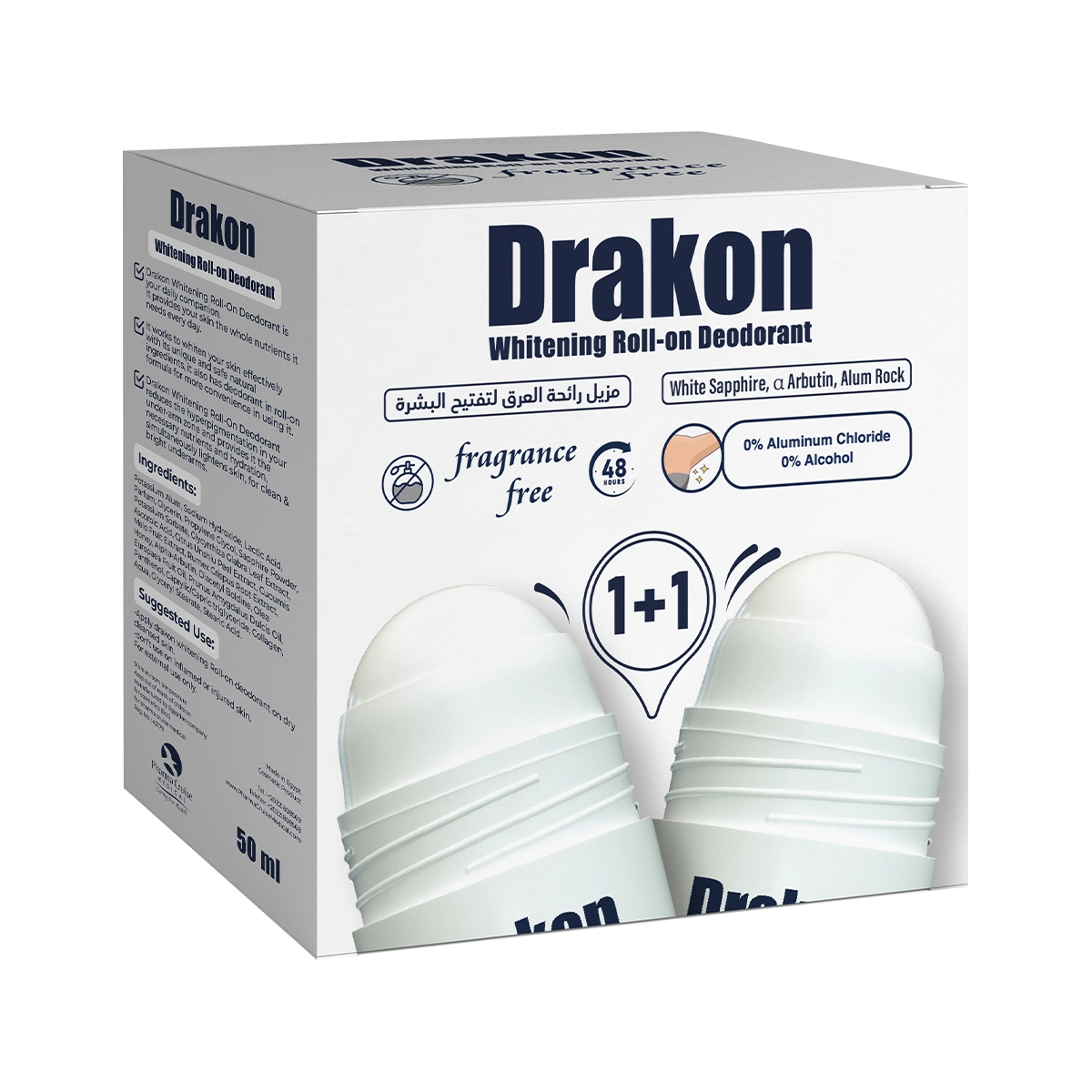 Drakon Whitening Roll-on Deodorant Fragrance Free 1+1