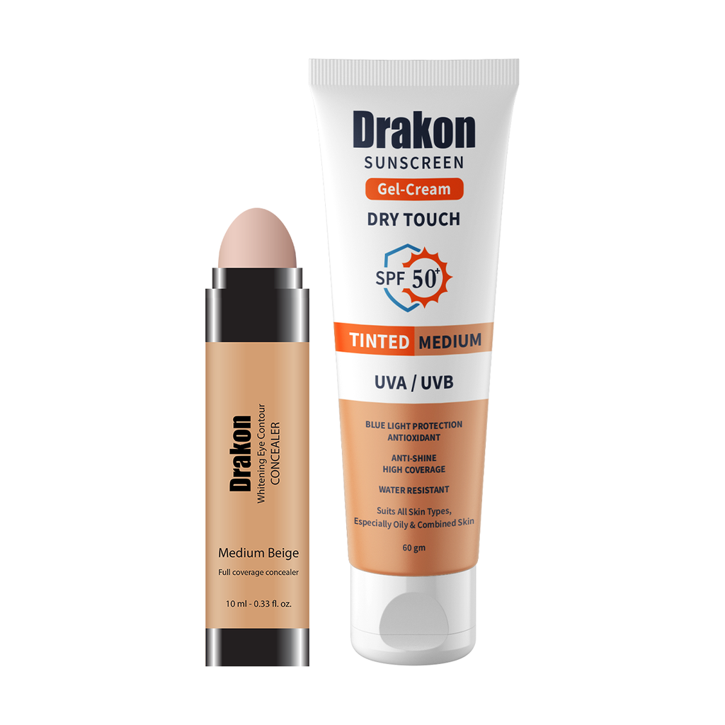 Drakon Whitening Eye Contour Concealer + Tinted Sunscreen Foundation SPF50+ (Medium Shades)