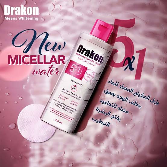 Drakon® whitening Micellar water 500 ML + gift 100 ML +20 cotton makeup pads